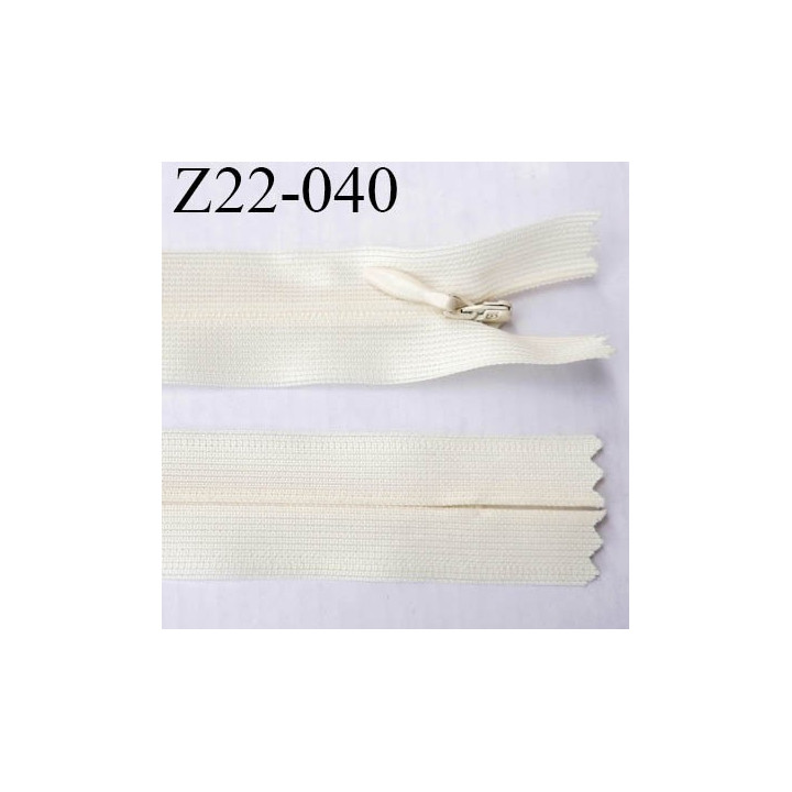 fermeture 22 cm zip à glissière invisible  longueur 22 cm largeur 2.5 cm couleur écru non séparable glissière 4 mm
