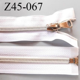 fermeture zip 45 cm blanc séparable avec glissière nylon argenté  largeur 3.3 cm largeur de la glissière 6.4 mm curseur en métal