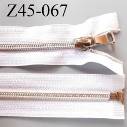 fermeture zip 45 cm blanc séparable avec glissière nylon argenté largeur 3.3 cm largeur de la glissière 6.4 mm curseur en métal