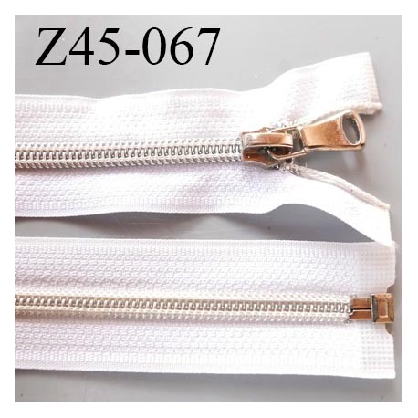 fermeture zip 45 cm blanc séparable avec glissière nylon argenté largeur 3.3 cm largeur de la glissière 6.4 mm curseur en métal