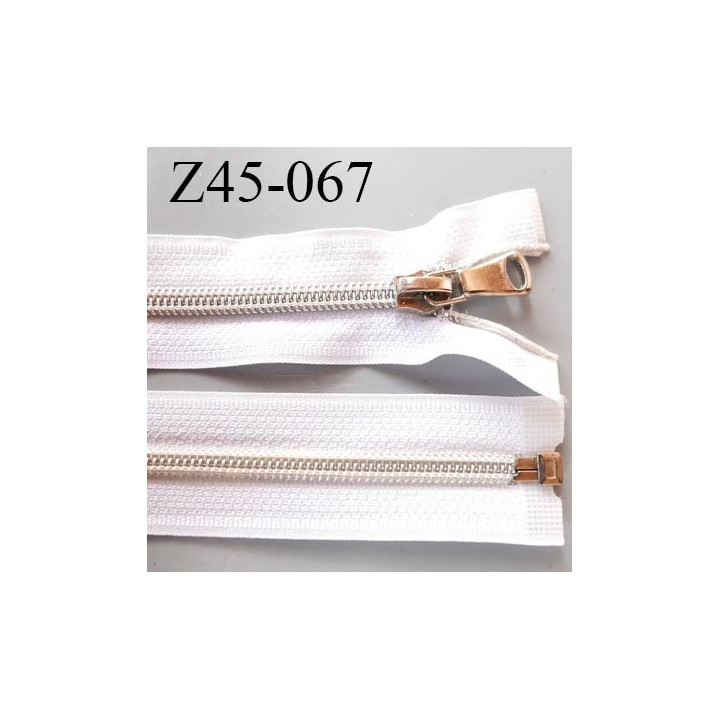 fermeture zip 45 cm blanc séparable avec glissière nylon argenté  largeur 3.3 cm largeur de la glissière 6.4 mm curseur en métal