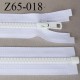 fermeture zip 65 cm couleur blanc séparable largeur 3.2 cm  glissière moulé nylon largeur 6.6 mm curseur en métal longueur 65 cm