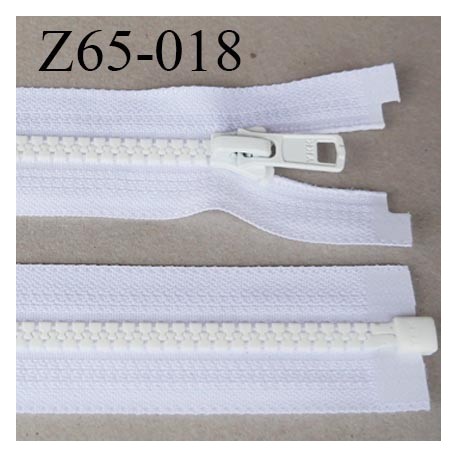 fermeture zip 65 cm couleur blanc séparable largeur 3.2 cm  glissière moulé nylon largeur 6.6 mm curseur en métal longueur 65 cm