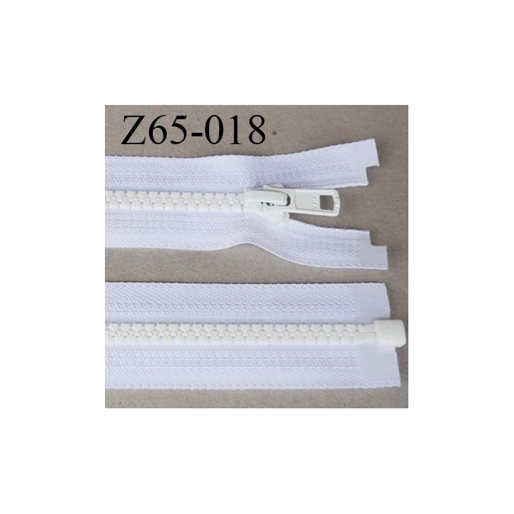 fermeture YKK zip 65 cm couleur blanc séparable largeur 3 cm glissière moulé nylon largeur 6.6 mm curseur métal longueur 65 cm
