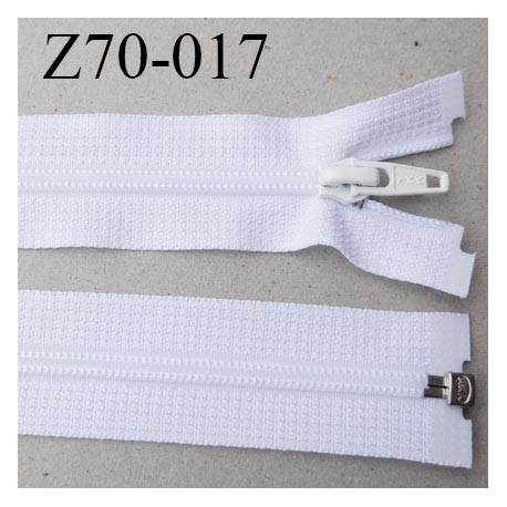 fermeture YKK zip 70 cm séparable largeur 30 mm largeur de la glissière nylon 4.2 mm couleur blanc YKK longueur 70 cm