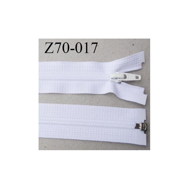 fermeture YKK zip 70 cm séparable largeur 30 mm  largeur de la  glissière nylon 4.2 mm couleur blanc YKK longueur 70 cm