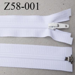 fermeture YKK zip 58 cm couleur blanc séparable largeur 3 cm glissière  nylon largeur 4.2 mm curseur métal longueur 58 cm
