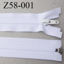 fermeture YKK zip 58 cm séparable couleur blanc largeur 3 cm glissière nylon largeur 4.2 mm curseur métal longueur 58 cm