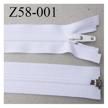 fermeture YKK zip 58 cm couleur blanc séparable largeur 3 cm glissière nylon largeur 4.2 mm curseur métal longueur 58 cm