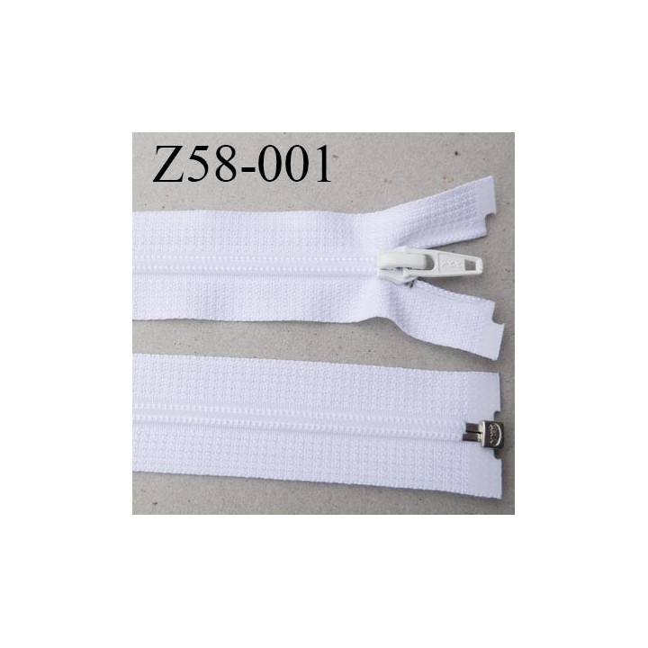 fermeture YKK zip 58 cm couleur blanc séparable largeur 3 cm glissière  nylon largeur 4.2 mm curseur métal longueur 58 cm