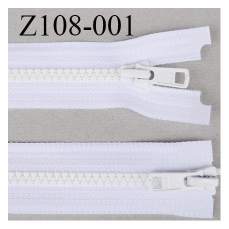 Z108-001 fermeture YKK 108 cm double curseur séparable largeur 33 mm largeur de la glissière moulé 6.6 mm couleur blanc YKK