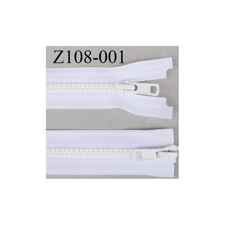 Z108-001  fermeture YKK 108 cm double curseur séparable largeur 33 mm largeur de la  glissière moulé 6.6 mm couleur blanc YKK