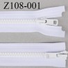 Z108-001 fermeture YKK 108 cm double curseur séparable largeur 33 mm largeur de la glissière moulé 6.6 mm couleur blanc YKK