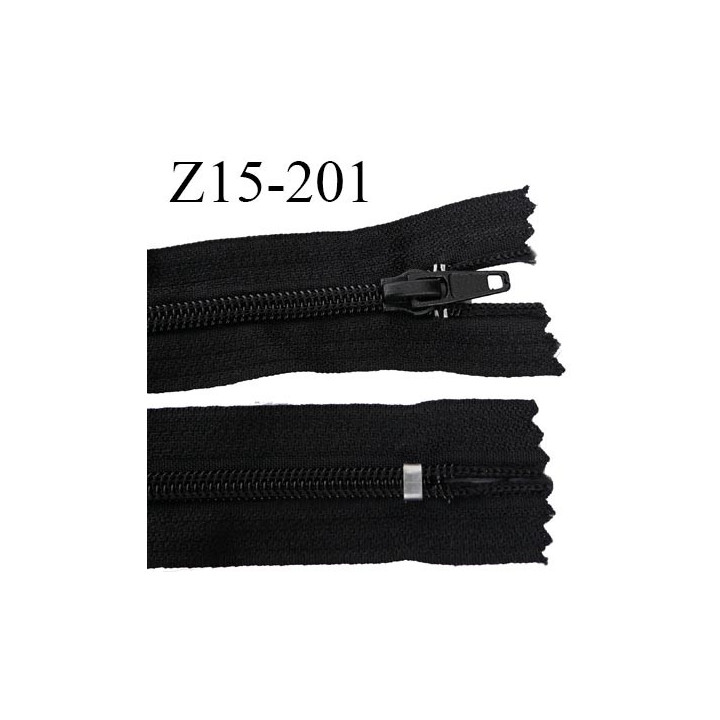 fermeture 15 cm zip  couleur noir non séparable largeur 3 cm  glissière spiralé nylon largeur 6.6 mm longueur 15 centimètres