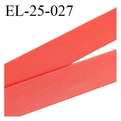 Elastique 25 mm couleur corail lumineux agréable au touché largeur 25 mm prix au mètre