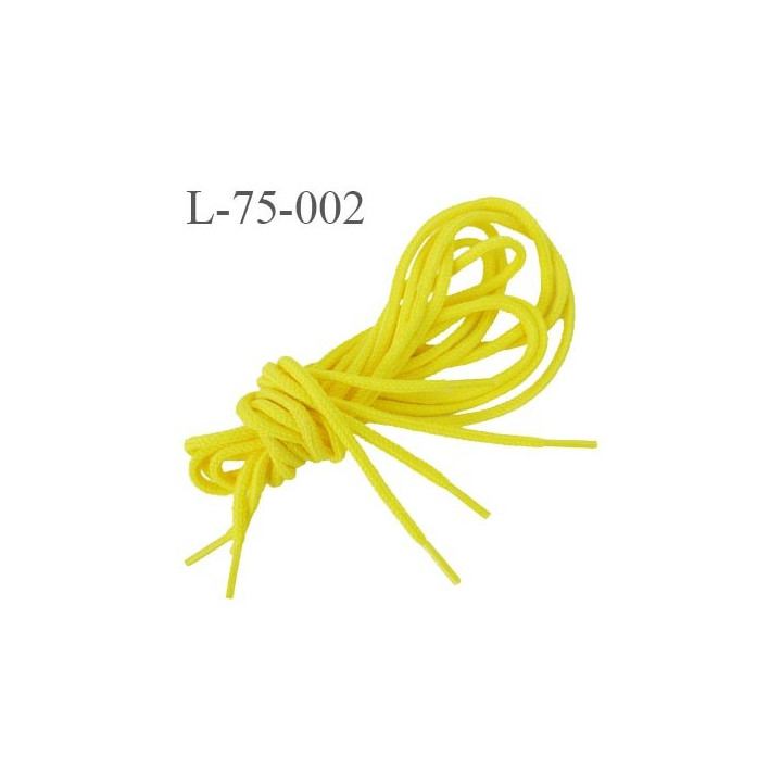 Lacet rond 75 cm couleur jaune canari diamètre 3 mm longueur 75 cm embout gainé  plastique transparent prix pour une paire