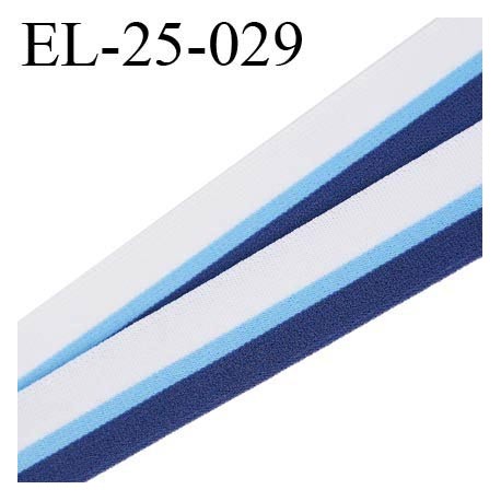 Elastique 24 mm couleur blanc bleu ciel et bleu foncé doux et agréable au toucher largeur 24 mm prix au mètre