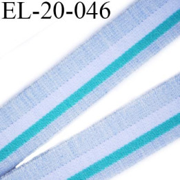 Elastique 22 mm  plat souple et doux  couleur bleu clair blanc lagon largeur 22 mm prix au mètre