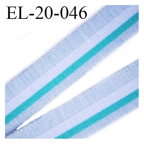 Elastique 22 mm plat souple et doux couleur bleu clair blanc lagon largeur 22 mm prix au mètre