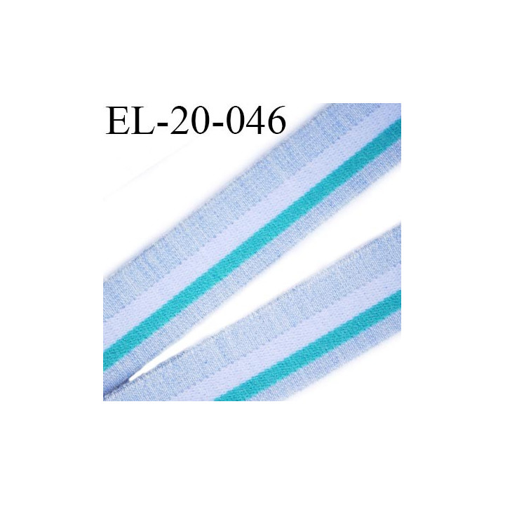 Elastique 22 mm  plat souple et doux  couleur bleu clair blanc lagon largeur 22 mm prix au mètre