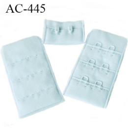Agrafe attache 30 mm rallonge extension de soutien gorge 3 rangés 2 crochets largeur 30 mm hauteur 55 mm couleur  bleu pale