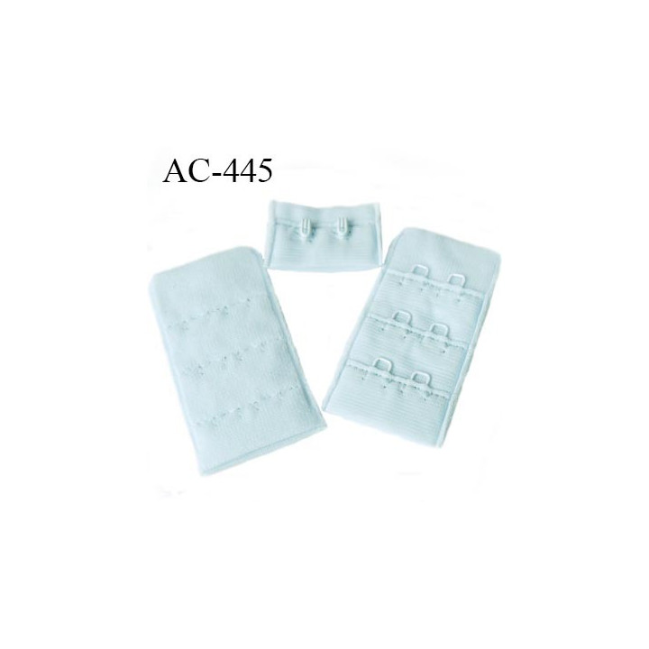 Agrafe attache 30 mm rallonge extension de soutien gorge 3 rangés 2 crochets largeur 30 mm hauteur 55 mm couleur  bleu pale