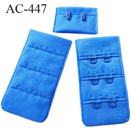 Agrafe attache 30 mm  de soutien gorge 3 rangées 2 crochets largeur 30 mm hauteur 55 mm couleur  bleu lumineux