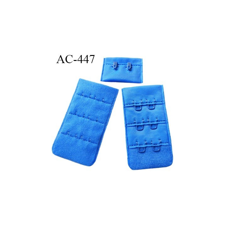 Agrafe attache 30 mm  de soutien gorge 3 rangées 2 crochets largeur 30 mm hauteur 55 mm couleur  bleu lumineux