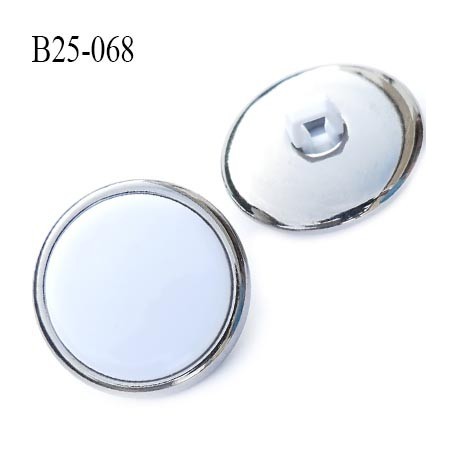 bouton 25 mm en pvc couleur chromé acier et blanc très beau accroche par anneau diamètre 25 millimètres