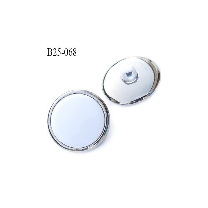 bouton 25 mm en pvc couleur chromé acier et blanc très beau accroche par anneau diamètre 25 millimètres