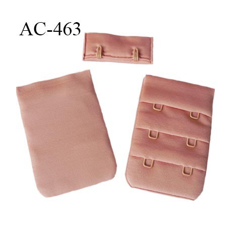 Agrafe attache 38 mm de soutien gorge 3 rangées 2 crochets largeur 38 mm hauteur 55 mm couleur bois de rose satiné