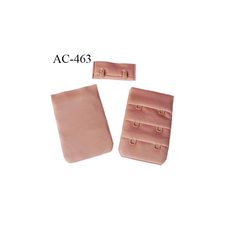 Agrafe attache 38 mm  de soutien gorge 3 rangées 2 crochets largeur 38 mm hauteur 55 mm couleur bois de rose satiné