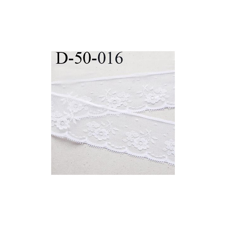 Dentelle 50 mm synthétique  blanc motif fleur largeur 50 mm prix au mètre