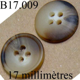 bouton 17 mm  couleur beige et marron marbré mat 4 trous  diamètre 17 millimètres