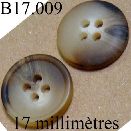 bouton 17 mm couleur beige et marron marbré mat 4 trous diamètre 17 millimètres