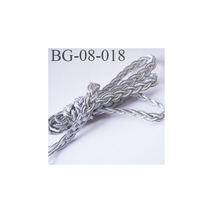 galon ruban tresse double face couleur argent lurex brillant et blanc  souple très solide largeur 8 mm prix au mètre