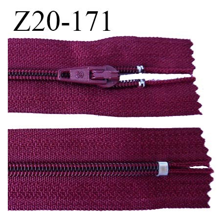 fermeture zip longueur 20 cm couleur bordeaux non séparable largeur 2.4 cm glissière nylon largeur 4 mm