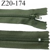 fermeture zip longueur 20 cm couleur vert kaki non séparable largeur 2.4 cm glissière nylon largeur 4 mm