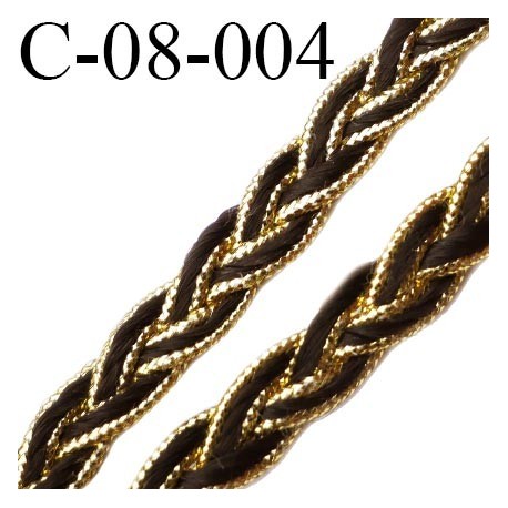 cordon tresse galon plat largeur 8 mm épaisseur 2.3 mm couleur noir et or brillant style lurex prix au mètre