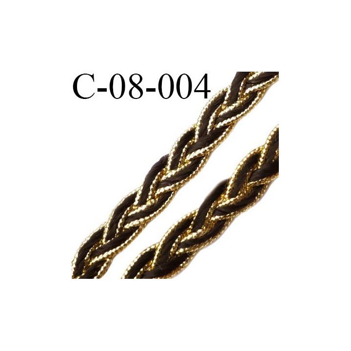 cordon tresse galon plat largeur 8 mm épaisseur 2.3 mm couleur noir et or brillant style lurex  prix au mètre
