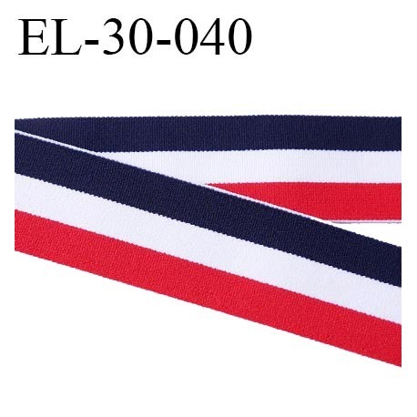 élastique 30 mm aspect velours spécial lingerie , sport très belle qualité bleu blanc rouge doux certifié oeko tex prix au mètre