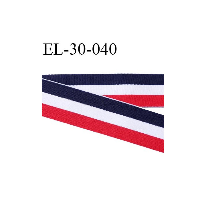 élastique 30 mm aspect velours spécial lingerie , sport très belle qualité bleu blanc rouge doux certifié oeko tex prix au mètre