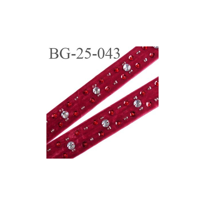 Galon velours 25 mm couleur lie de vin ou bordeaux avec des strass largeur 25 mm prix au mètres