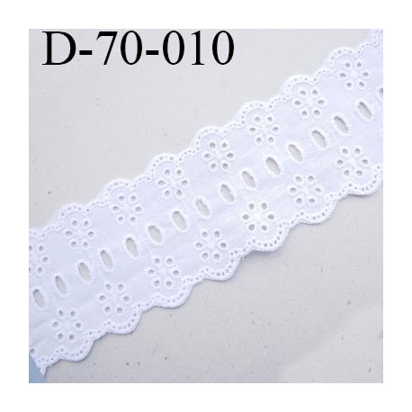 Dentelle anglaise 70 mm en coton couleur blanc largeur 70 mm prix au mètre