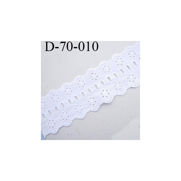 Dentelle anglaise 70 mm en coton couleur blanc largeur 70 mm prix au mètre