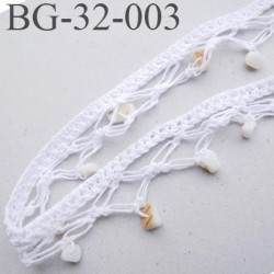 Galon dentelle 32 mm en coton blanc effet bohème avec petits galets brillants style onyx largeur 32 mm prix au mètre