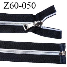 fermeture zip 60 cm noir séparable avec glissière nylon argenté  largeur 3.3 cm largeur de la glissière 6.4 mm curseur en métal