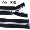 fermeture zip 60 cm noir séparable avec glissière nylon argenté largeur 3.3 cm largeur de la glissière 6.4 mm curseur en métal