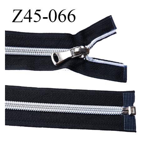 fermeture zip 45 cm noir séparable avec glissière nylon argenté largeur 3.3 cm largeur de la glissière 6.4 mm curseur en métal