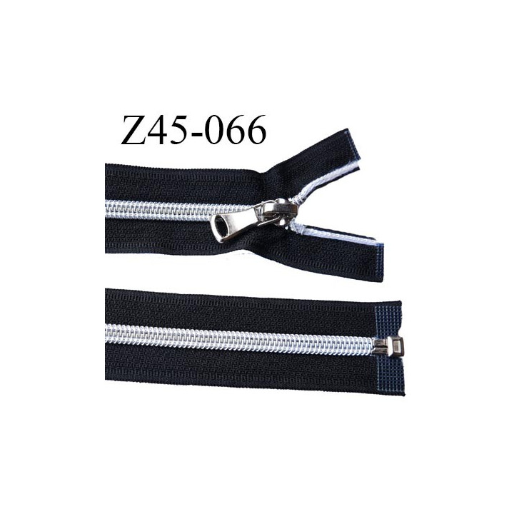 fermeture zip 45 cm noir séparable avec glissière nylon argenté  largeur 3.3 cm largeur de la glissière 6.4 mm curseur en métal